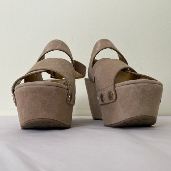 Marc Fisher Bianka Wedges Size 8 Taupe Suede Leather Heels Platform Boho 60s 70s - Picture 7 of 13